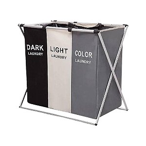 Cesto de Roupa Suja Dobrável Organizador 3 Compartimentos