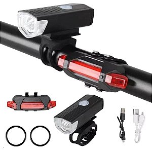 Kit Bike Farol Frontal + Traseiro Ultra Led Usb Recarregável