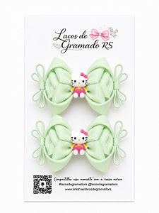 Par de Laços Infantis Verde Pastel Amora Bico de Pato com Borrachinhau