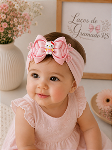 Faixinha Turbante para Bebê Rosa com Laço Amora Invertido Camadas