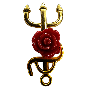 Pingente Pombagira com Rosa Vermelha e Tridente Dourado – 4cm