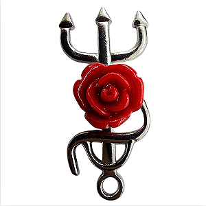 Pingente Pombagira com Rosa Vermelha e Tridente Prata – 4cm
