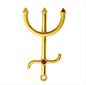Pingente Pomba Gira Dourado com Pedra Vermelha – 4,9cm