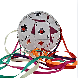 Pandeiro Cigano Decorativo com Cartas e Fitas Coloridas – 19cm