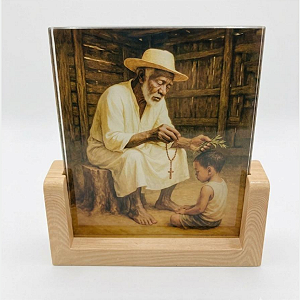 Quadro Luminária Preto Velho com Base de Madeira – USB