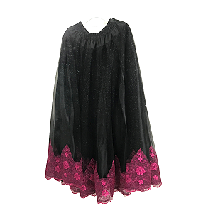 Saia Pomba Gira Preta com Renda Rosa