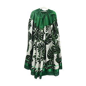 Saia Religiosa Verde e Branca com Estampa de Folhagens