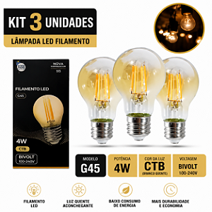 Kit 3 Lâmpada Filamento Led G45 Decorativa Vintage Âmbar 4w Bivolt CTB
