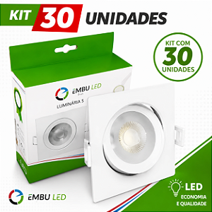 Kit 30 Spot Embutir Led Quadrado 13cm 15w 3000k Branco Quente PVC Embuled
