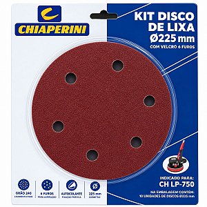 Kit 10 Lixas 225 mm 6 Furos Grão 240 Autocolante Chiaperini