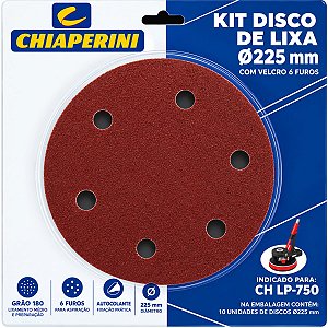 Kit 10 Lixas 225 mm 6 Furos Grão 180 Autocolante Chiaperini