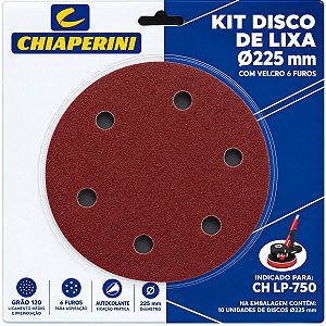 Kit 10 Lixas 225 mm 6 Furos Grão 120 Autocolante Chiaperini