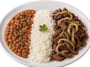 Isca de carne acebolado.