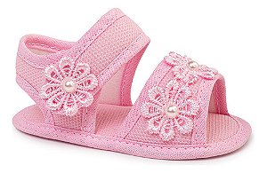 Sandália Baby Menina Recém Nascida Bebê Leve Flores Pérola