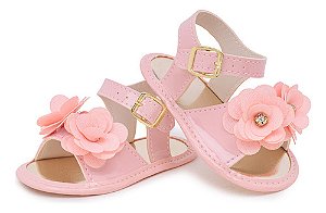 Sandália Bebê Menina Flores Strass Delicada Branco Rosa
