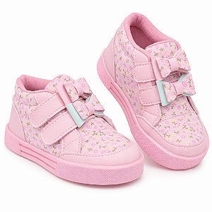 Tênis Cano Alto Menina Infantil Laço Duplo Florzinhas Decor