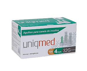 Agulha Caneta Insulina 4mm 32G Caixa 100 Uni - Uniqmed