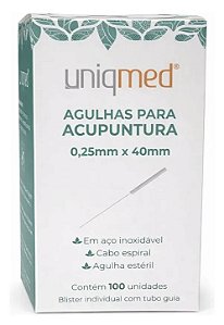 Agulha para Acupuntura 0,25x40mm Caixa C/100 Un - Uniqmed