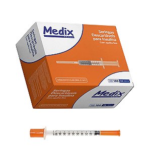 Seringas de Insulina 1ml C/Agulha 13x0,45mm Removível cx com 100 - Medix