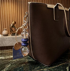 Chaveiro Coração Cristal Azul com Rondelas