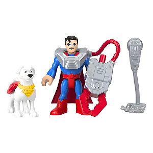 IMAGINEXT DC SUPER MAN E KRYPTO FIGURA BÁSICA 7,6 CM COM ACESSÓRIOS - MATTEL