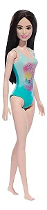 BARBIE PRAIA COM MAIÔ AZUL FLAMINGO - MATTEL