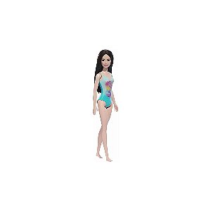 BARBIE PRAIA COM MAIÔ AZUL FLAMINGO - MATTEL