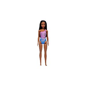 BARBIE PRAIA COM MAIÔ ROXO TROPICAL - MATTEL