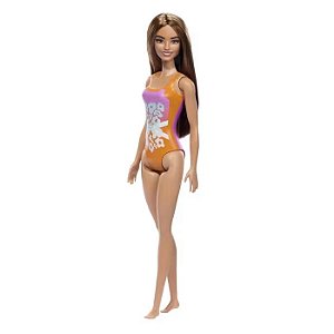 BARBIE PRAIA COM MAIÔ LARANJA FLORIDO - MATTEL