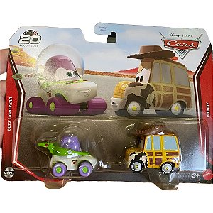 DISNEY PIXAR CARS CARROS BASICO PACOTE 02 CARROS 1:55 WOODY E BUZZ - MATTEL