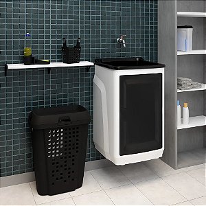 Gabinete Para Lavanderia Astra 1 Porta Com Tanque Branco Com Preto