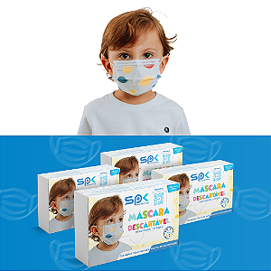 Kit 100 Máscara Cirúrgica Descartável Infantil - 4 Caixa C/ 25 Unidades