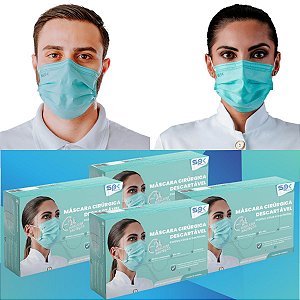 Kit Máscara Descartável Adulto Antiviral - 4 Caixa C/ 50 Unidades
