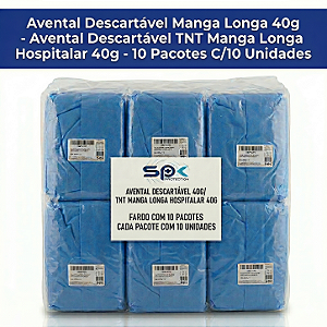 Avental Descartável Tnt Manga Longa Hospitalar 40g - 10 Pacotes C/10 Unidades - Fardo Master