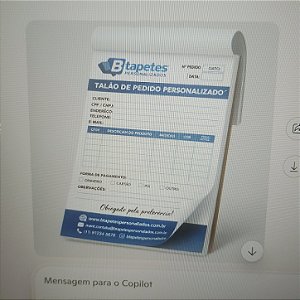 Talão de Pedido Personalizado