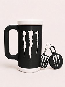 COMBO PORTA CANECA MONSTER PRETO E BRANCO
