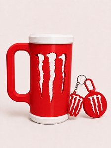 COMBO PORTA CANECA MONSTER VERMELHO E BRANCO