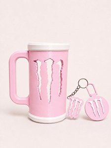COMBO PORTA CANECA MONSTER ROSA E BRANCO