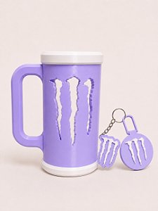 COMBO PORTA CANECA MONSTER ROXO E BRANCO