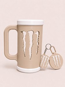 COMBO PORTA CANECA MONSTER BEGE E BRANCO