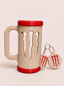 COMBO PORTA CANECA MONSTER BEGE E VERMELHO