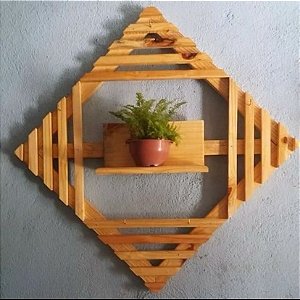 Floreira de madeira para vaso parede forma geométrica