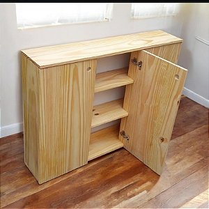 Armário painel de pinus com 3 portas para mantimentos apartamento pequeno