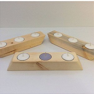 Conjunto com 3 unidades Porta velas de pinus