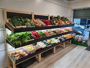 Customização para loja Linha EcoLife -  ilha, prateleiras, estantes para hortifruti, mercadinho e quitanda