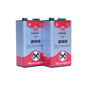 BATERIA 9V RECARREGAVEL MOX MO-9V240 (CARTELA C/ 2 PCS)