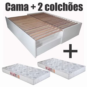 Cama 3 em 1 DayBed + Colchões (Branco) - daybed - cama de solteiro com cama auxiliar