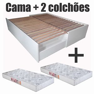 Cama de casal 3 em 1 Basic + Colchões (Branco) - daybed - cama de solteiro com cama auxiliar