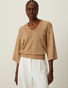 BLUSA TRICOT JACQUARD DOURADO