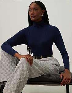 BLUSA TRICOT BASICO GOLA ALTA MARINHO